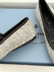 PRADA 26S MARY JANE  FLATS IN LIGHT GREY TWEED