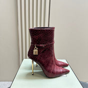 PADLOCK 10 CM ANKLE BOOTS IN BURGUNDY RED CROCODILE-EMBOSSED CALFSKIN
