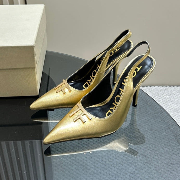 ANGELINA 10 CM SLINGBACK IN GOLD CALFSKIN