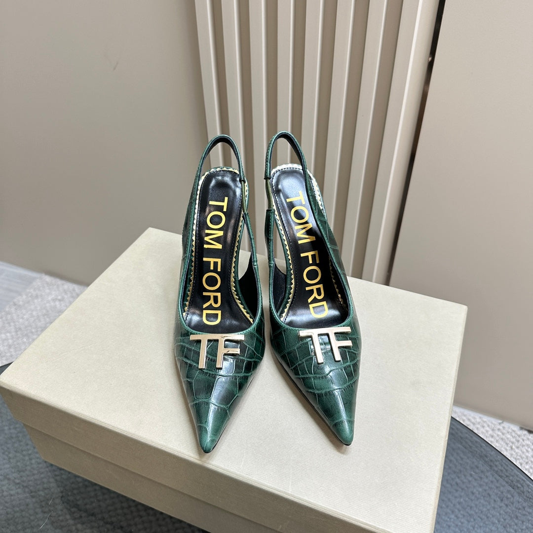 ANGELINA 10 CM SLINGBACK IN GREEN FOREST CROCODILE PATTERN CALFSKIN