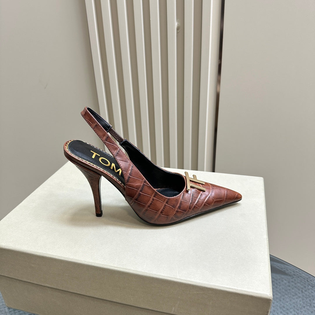 ANGELINA 10 CM SLINGBACK IN PENNY BROWN CROCODILE PATTERN CALFSKIN