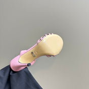 CRYSTAL HORSEBIT STRAPPY SANDAL 10.5CM IN LIGHT PINK PATENT LEATHER