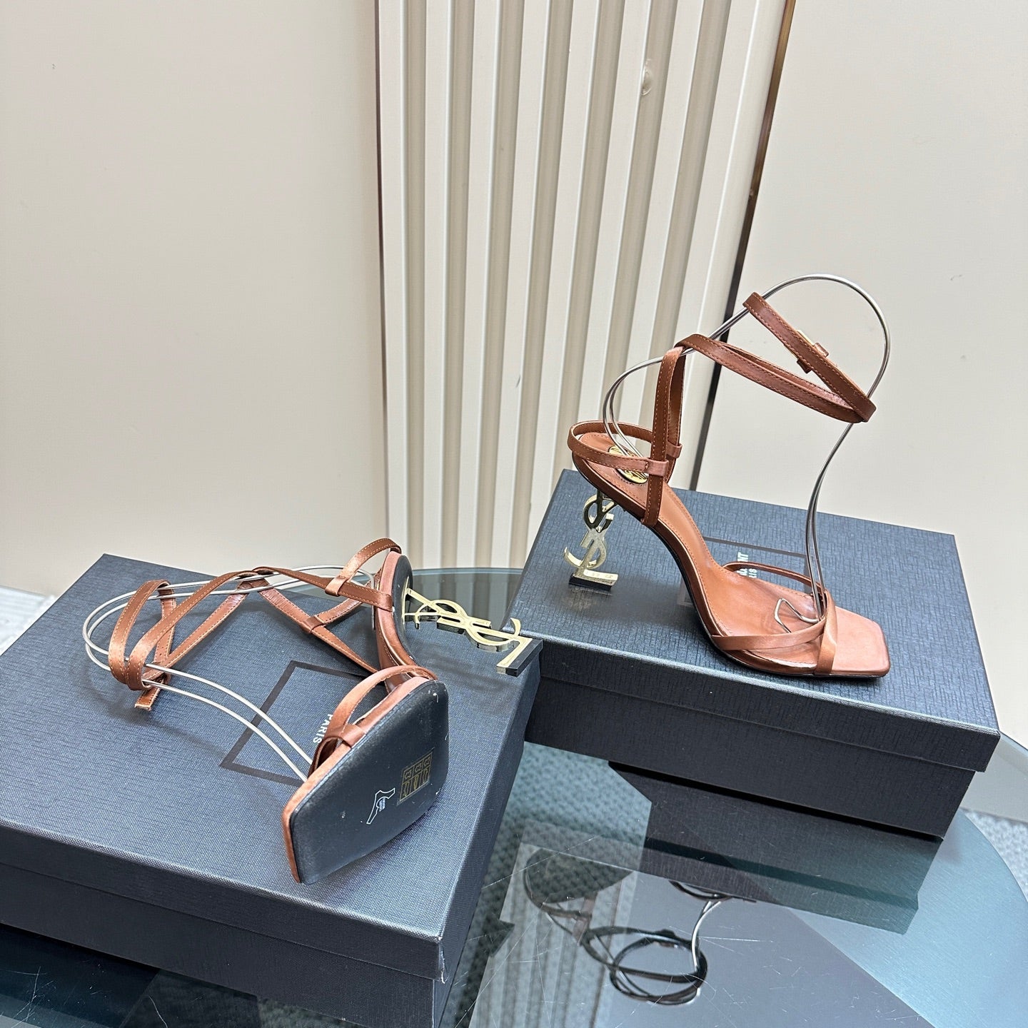 OPYUM HIGH SANDALS IN BROWN SILK