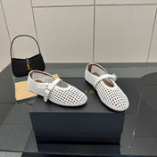 ALAIA MARY JANE FLAT 25S IN WHITE WOVEN MESH