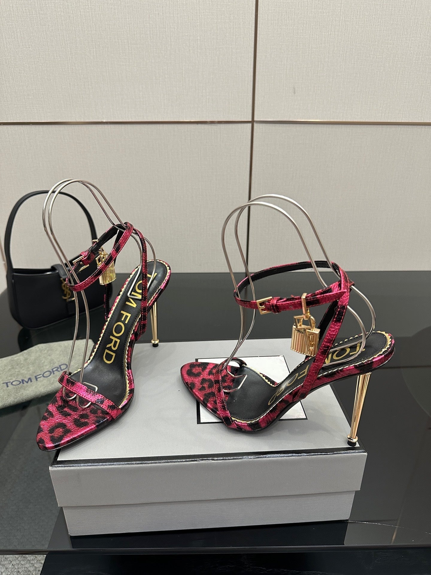 TOM FORD 26S HEELED SANDALS 100 MM IN LEOPARD PRINT CALFSKIN STYLE 5
