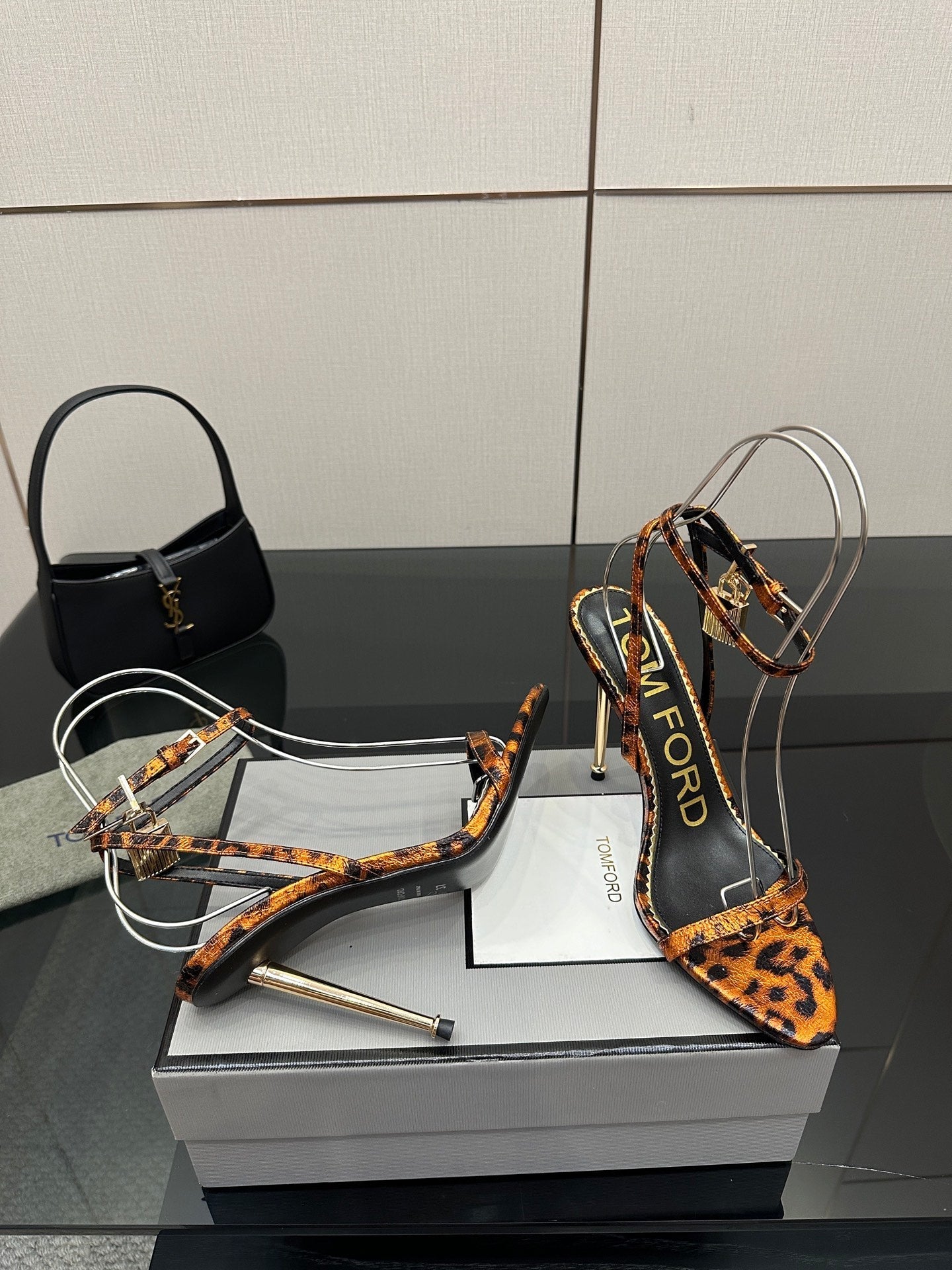 TOM FORD 26S HEELED SANDALS 100 MM IN LEOPARD PRINT CALFSKIN STYLE 4