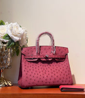 KELLY SELLIER 25 BAG IN CURRANT RED OSTRICH LEATHER WITH SILVER HARDWARE