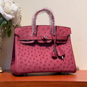KELLY SELLIER 25 BAG IN CURRANT RED OSTRICH LEATHER WITH SILVER HARDWARE