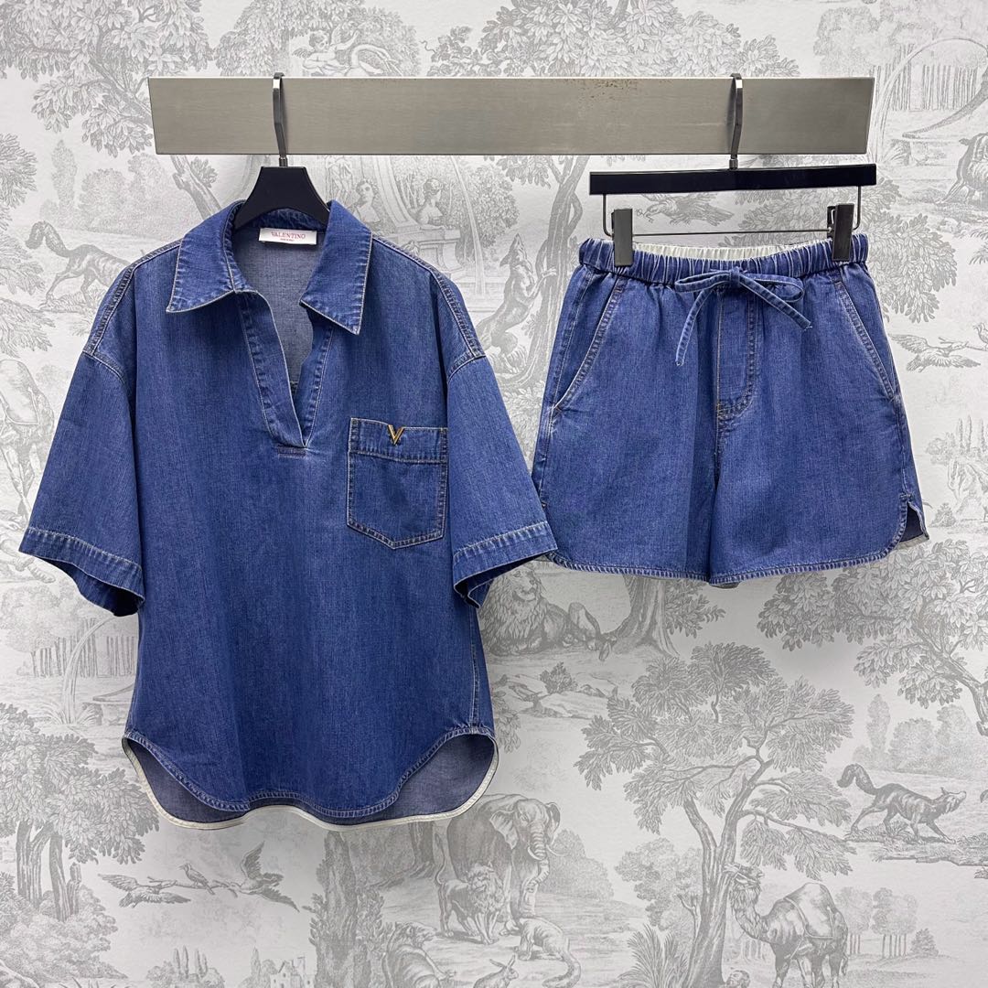 VALENTIN 25S DENIM SHIRT AND SHORTS SET 264676