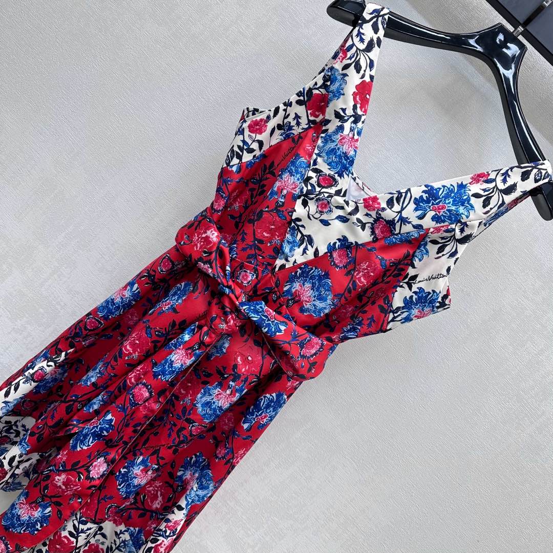LV SLEEVELESS V-NECK DRESS WITH WAIST TIE 263818