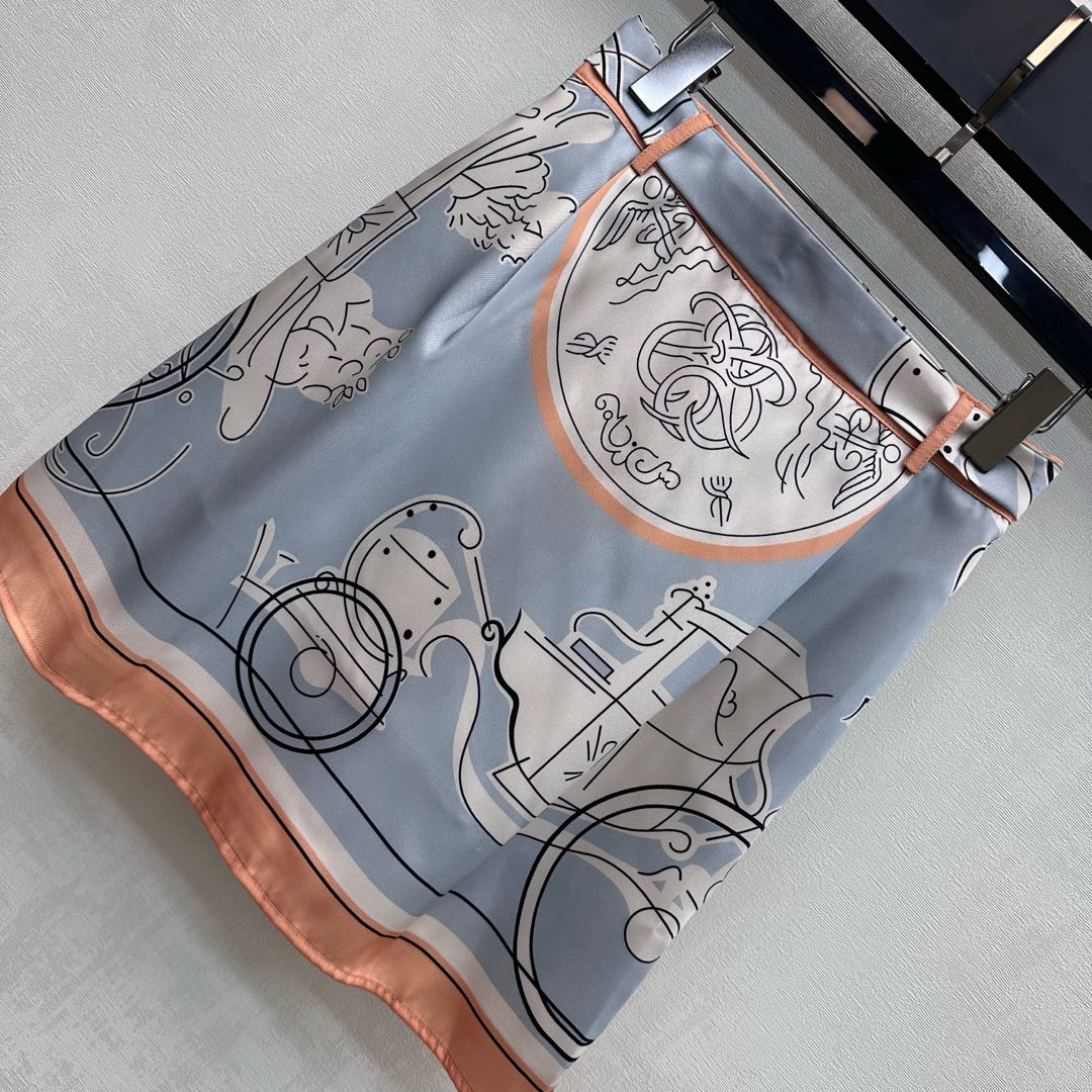 HERMES 26S SILK MIDI SKIRT 586