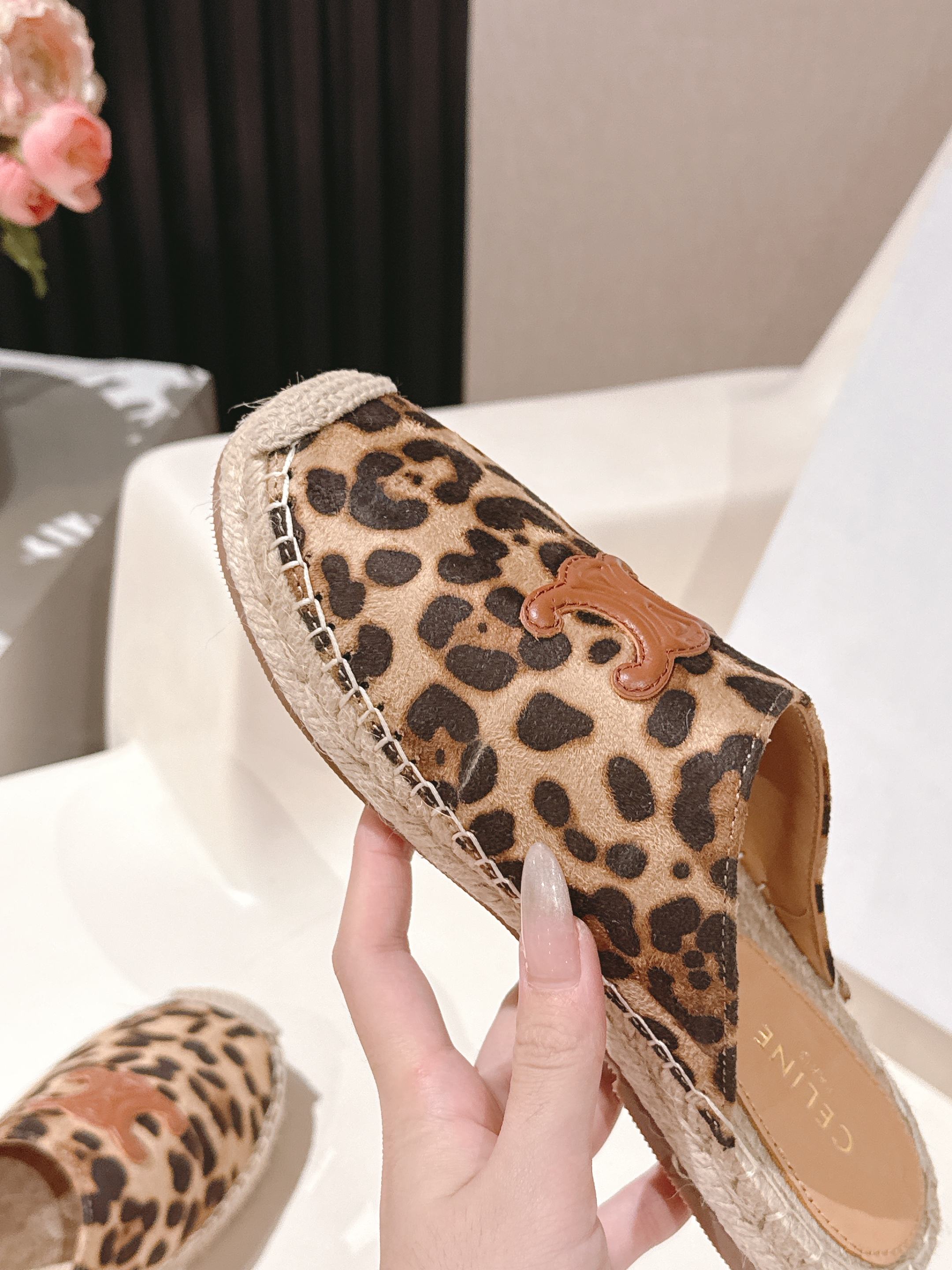 CELINE 25S LES ESPADRILLES MULE IN LEOPARD PRINTED HAIRY CALFSKIN