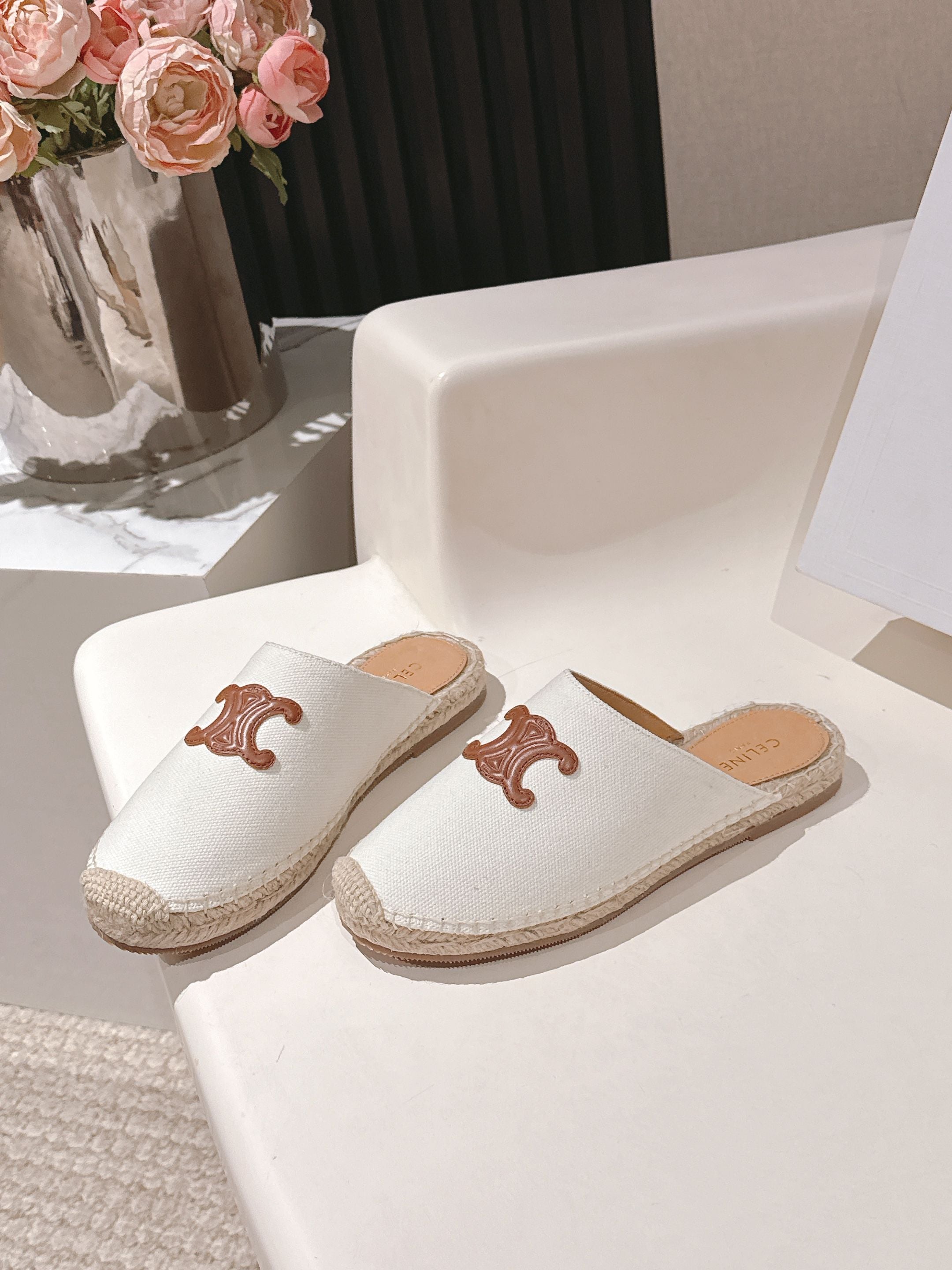 CELINE 25S LES ESPADRILLES MULE IN WHITE CANVAS