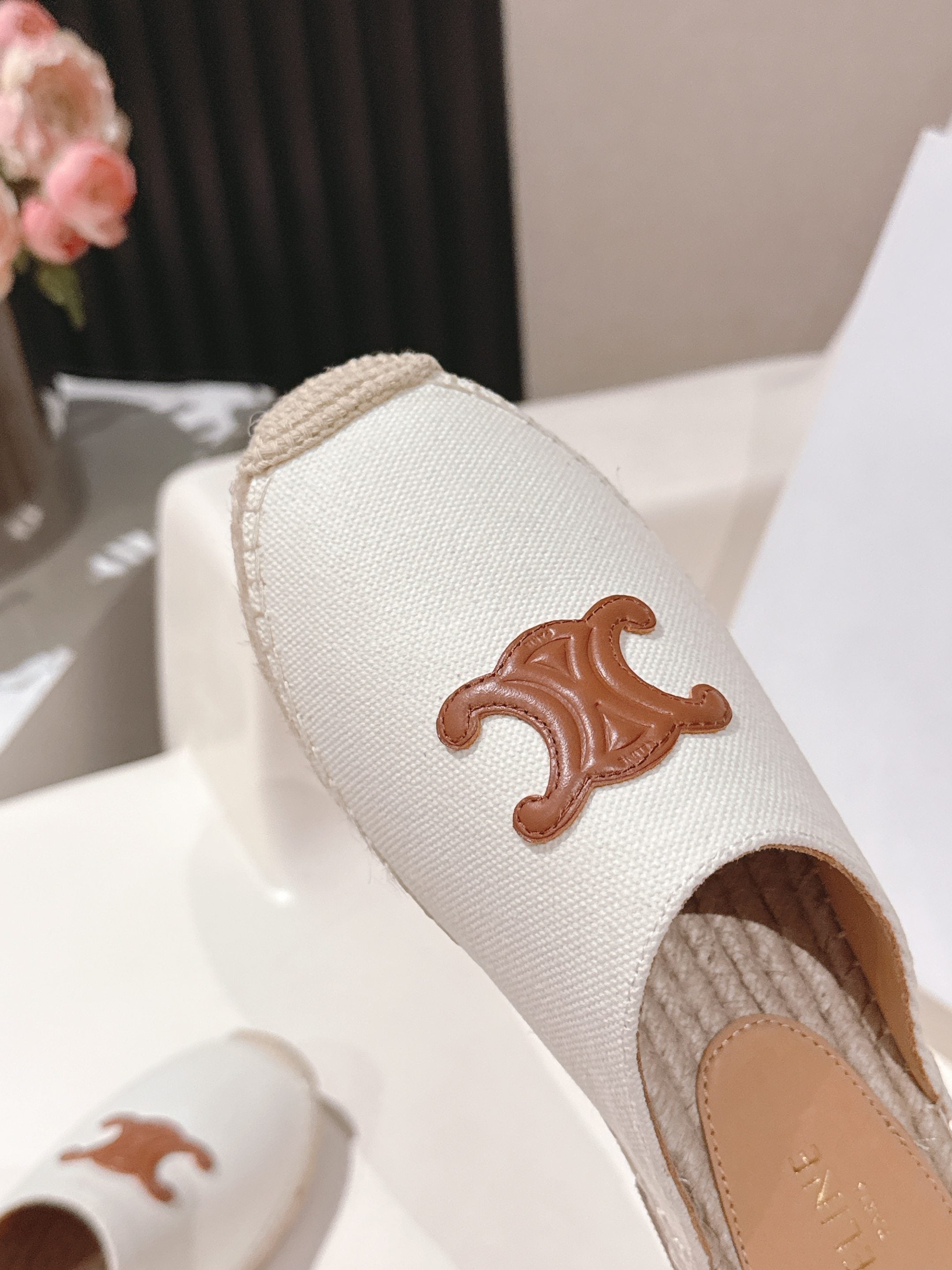 CELINE 25S LES ESPADRILLES MULE IN WHITE CANVAS
