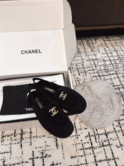 SLINGBACK LOAFER IN BLACK SUEDE AND SHEARLING