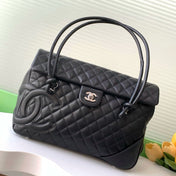 CHANEL CAMBON LARGE FLAP 25S 33 CM IN BLACK CALFSKIN WITH LOGO