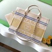 SHOPPING BAG 38 IN WHITE BLUE AND YELLOW CANVAS