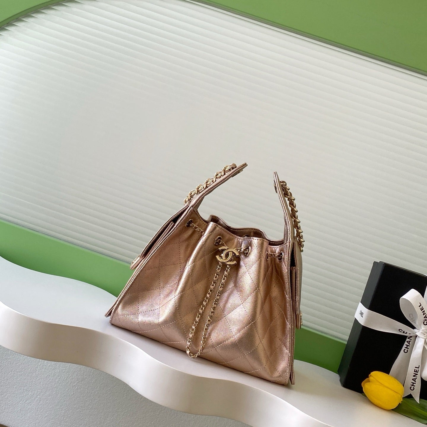 CHANEL 25S HOBO BAG 30 IN ROSE METALLIC CAVIAR