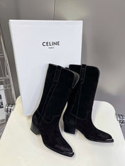 CELINE 25S HIGH CUT CHELSEA BOOTS 45MM IN BLACK SUEDE