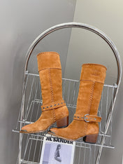 CELINE 25S BULKY LACED UP BOOTS 45MM IN BURNT ORANGE SUEDE