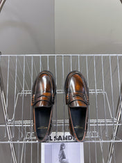 YSL 25S SAINT LAURENT LOAFERS IN TORTOISESHELL BROWN GLOSSY CALFSKIN