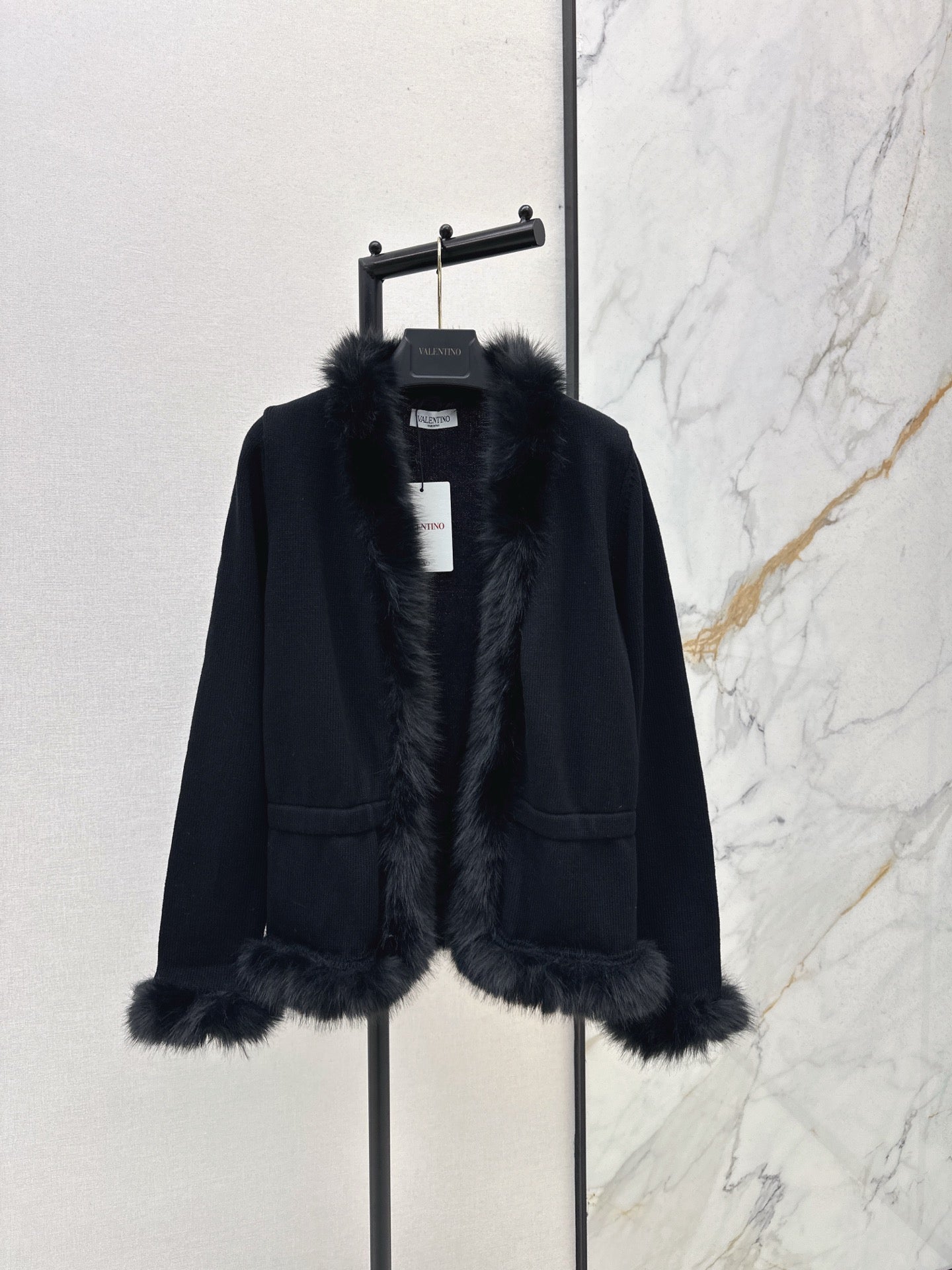 VALENTINO 26S KNIT CARDIGAN WITH FUR COLLAR STYLE 78