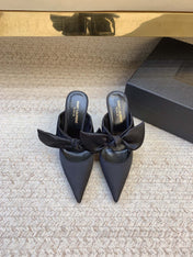 BARBARA BIG BOW MULES IN BLACK SILK