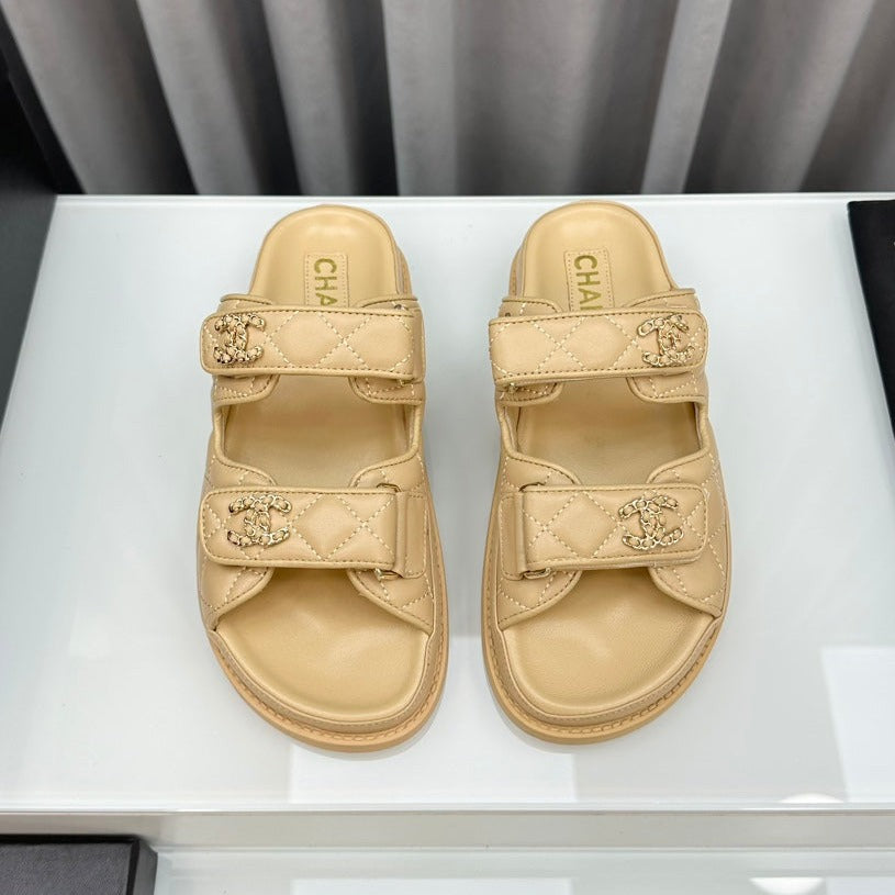 dad sandals beige lambskin mules