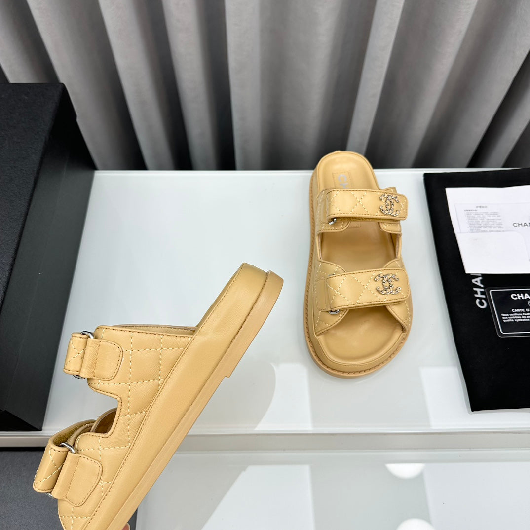 dad sandals beige lambskin interwomen leather cc