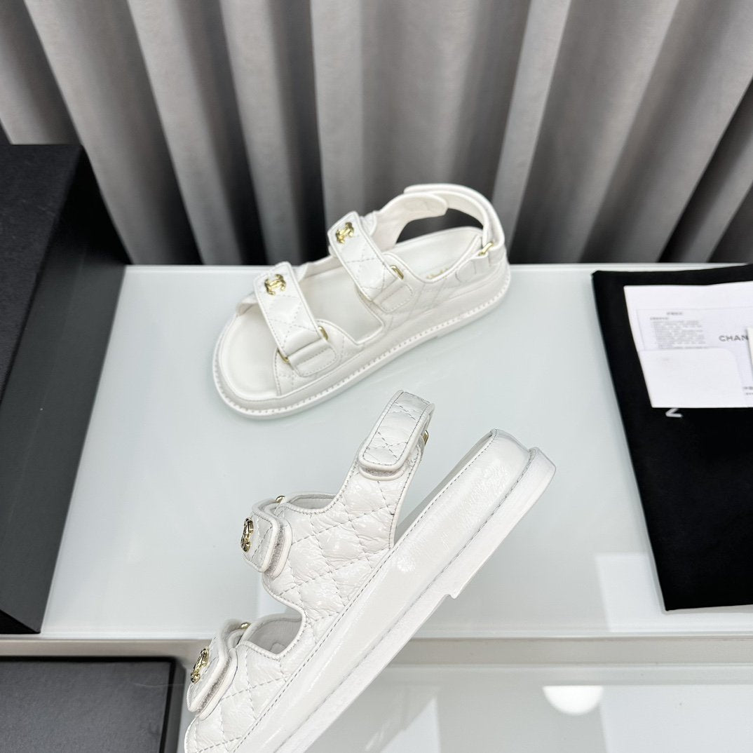 dad sandals white pantet lambskin