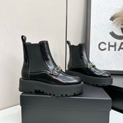 CHANEL 25S SHORT BOOTS IN BLACK CALFSKIN AND CANVAS