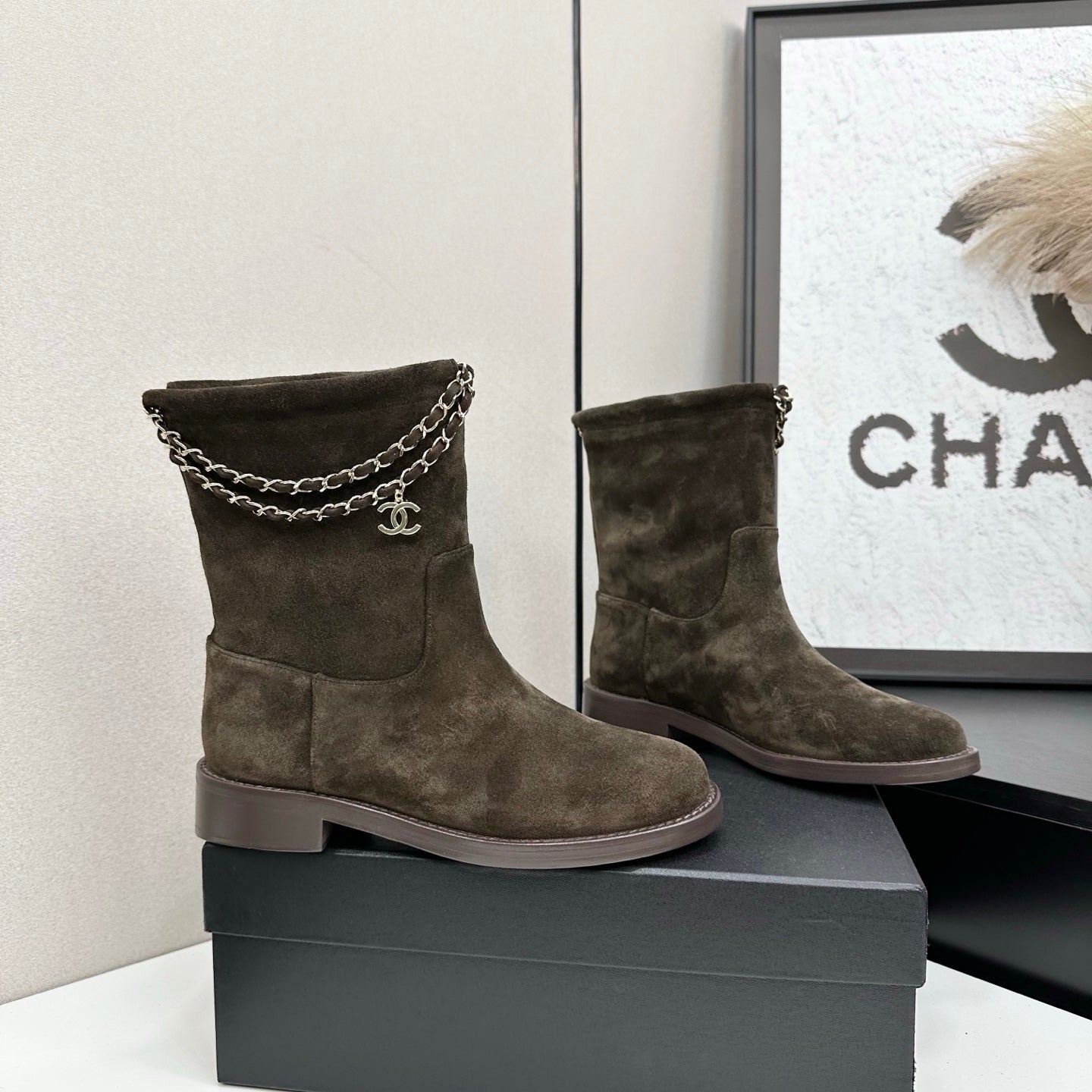 CHANEL 25S SHORT BOOTS IN BROWN SUEDE SILVER HARDWRE