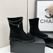 CHANEL 25S SHORT BOOTS IN BLACK SUEDE SILVER HARDWRE
