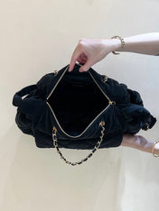 CHANEL HOBO 44 IN COCONEIGE BLACK NYLON VELVET GOLD HARDWARE