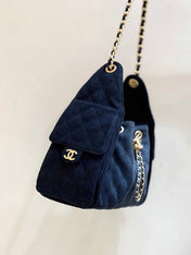 CC 25 HANDBAG 30 IN DARK BLUE DENIM GOLD HARDWARE