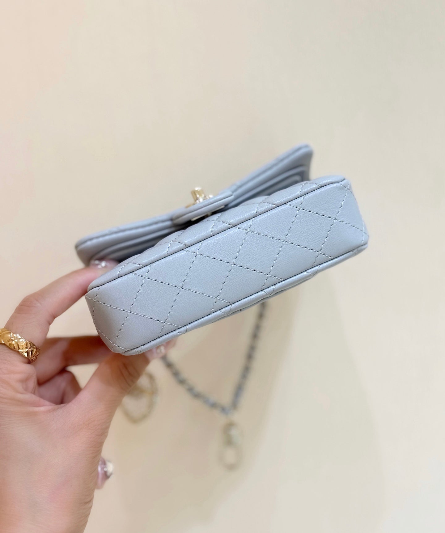 CHANEL 25S FLAP CHARM BAG 13 IN SKY BLUE LAMBSKIN