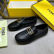 FENDI LOAFERS IN BLACK LAMBSKIN GOLD BUCKLE