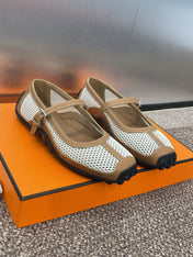 KICHU BALLET FLAT IN BRONZE BROWN CROCHET KNIT AND CALFSKIN