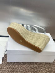 D-CLUB 25S HIGH HEEL WEDGE 100MM IN SILVER GLOSSY CALFSKIN RAFFIA SOLE