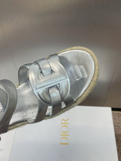 D-CLUB 25S HIGH HEEL WEDGE 100MM IN SILVER GLOSSY CALFSKIN RAFFIA SOLE