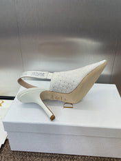 J'ADIOR SLINGBACK 25S PUMP 95MM IN WHITE FABRIC EMBOSSED CRYSTAL