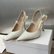 J'ADIOR SLINGBACK 25S PUMP 95MM IN WHITE FABRIC EMBOSSED CRYSTAL