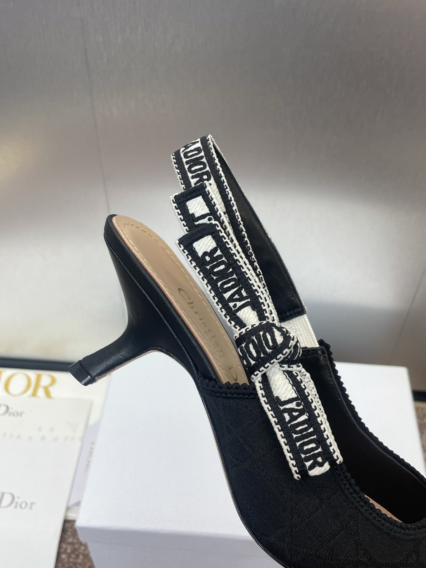 J'ADIOR SLINGBACK 25S PUMP 65MM IN BLACK QUAKE OBLIQUE EMBROIDERED FABRIC