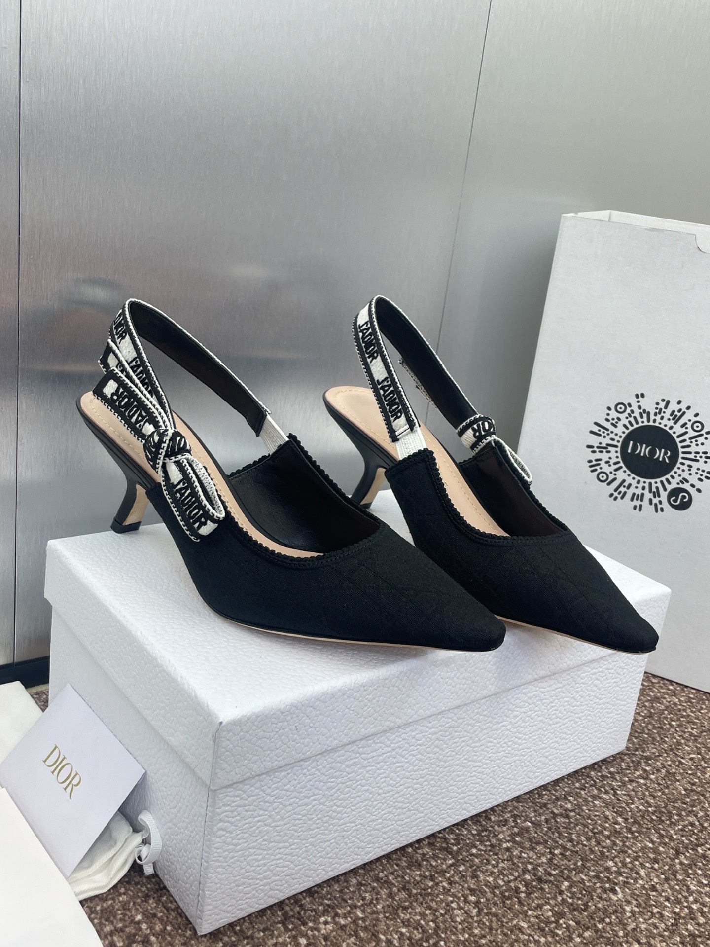 J'ADIOR SLINGBACK 25S PUMP 65MM IN BLACK QUAKE OBLIQUE EMBROIDERED FABRIC