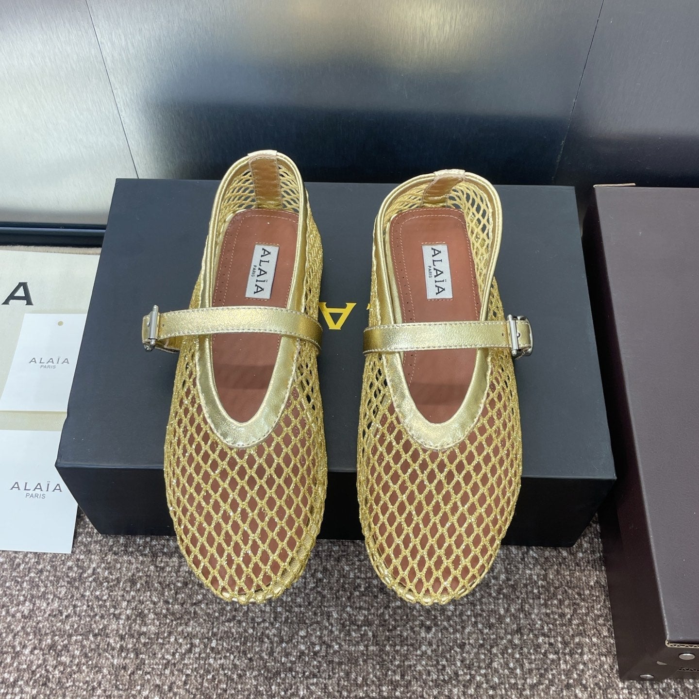 ALAIA MARY JANE FLAT 25S IN GOLD MESH CALFSKIN