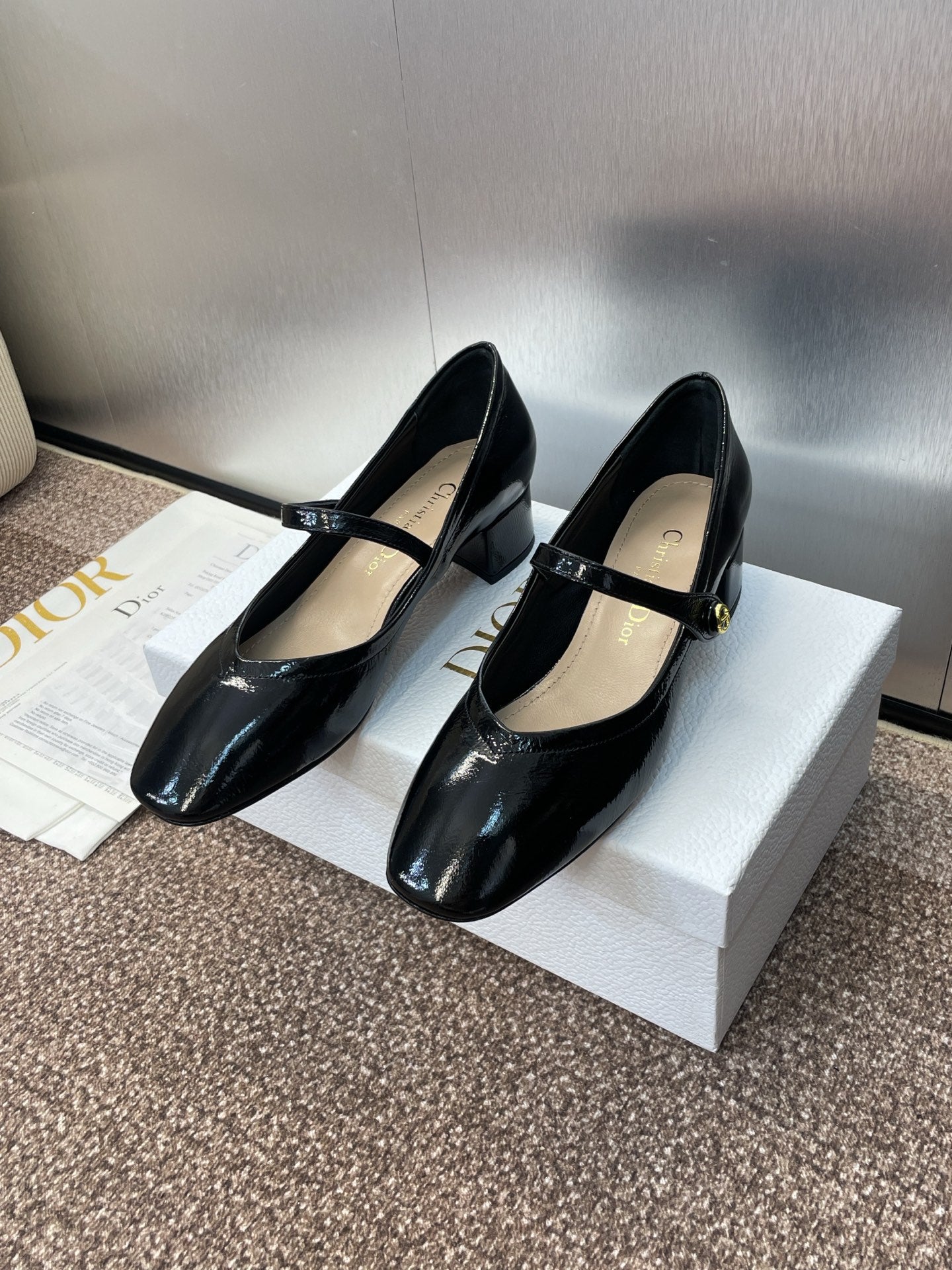 DIOR 25S ROUND-TOE MARY JANE BALLET FLATS IN BLACK CALFSKIN