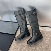 YSL 25S KNEE-HIGH BOOTS 30 MM IN BLACK LAMBSKIN WITH SILVER HARDWARE