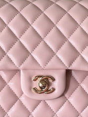 CHANEL 25S CLASSIC FLAP BAG 25 CM IN LIGHT PINK LAMBSKIN WITH GOLD HARDWARE