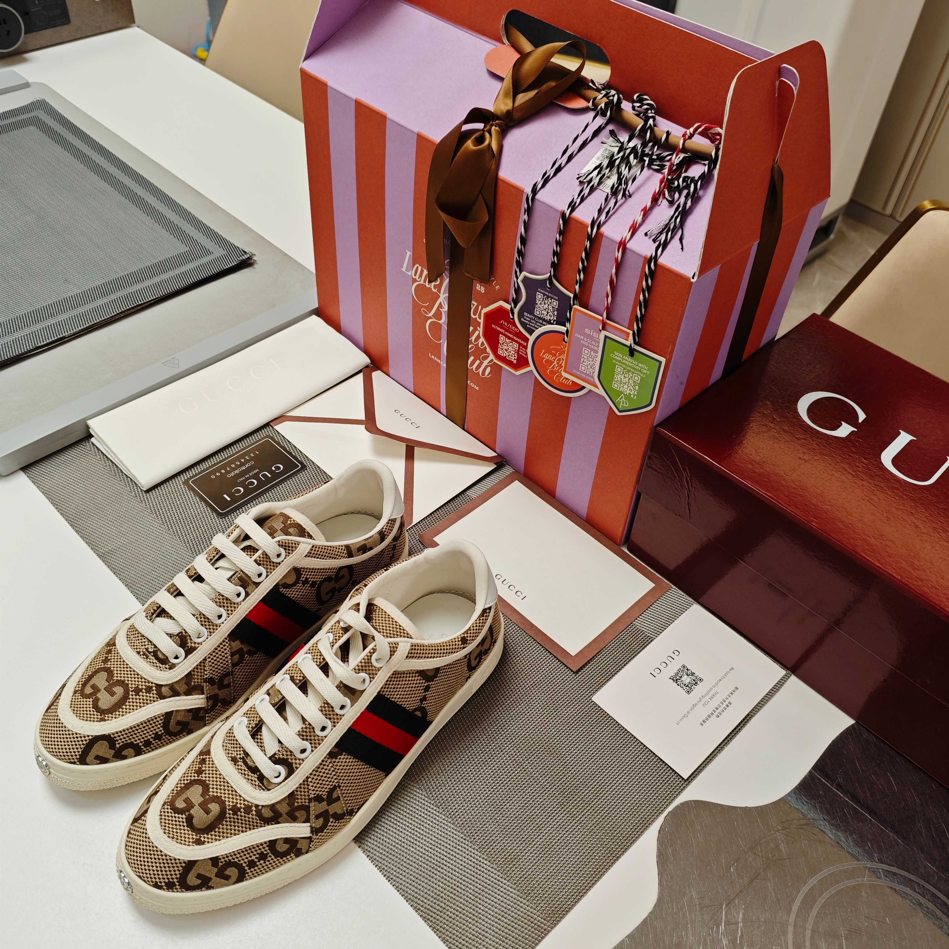 GUCCI 26S GG WEB SNEAKERS IN BEIGE GG CANVAS