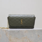 YSL 25S SAINT LAURENT GABY 19 IN DARK OLIVE QUILTED CALFSKIN GOLD HARDWARE